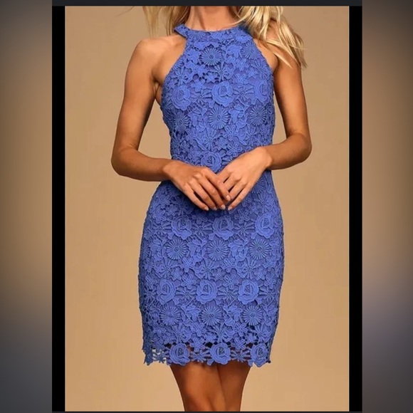 Lulu's NWT Women's Love Poem Blue Lace Mini Dress Size‎ Small - Picture 1 of 5